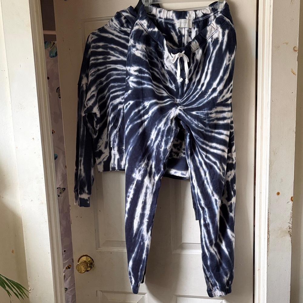 Lucky Brand Navy and White Tie-Dye Jumpsuit